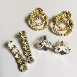 Rhinestone Pierced Dangle Earrings Trio Bundle